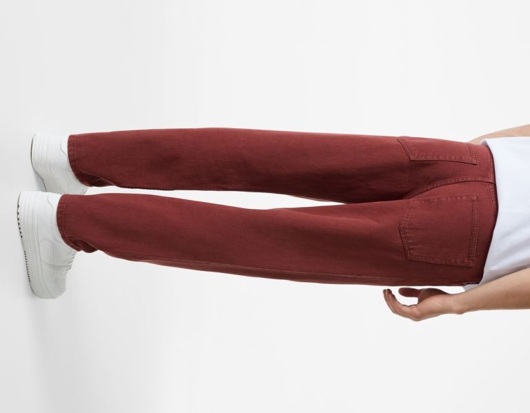 Bershka ’90s Brede-fit Color Jeans Heren Donkerrood | piDd2NpUmVw